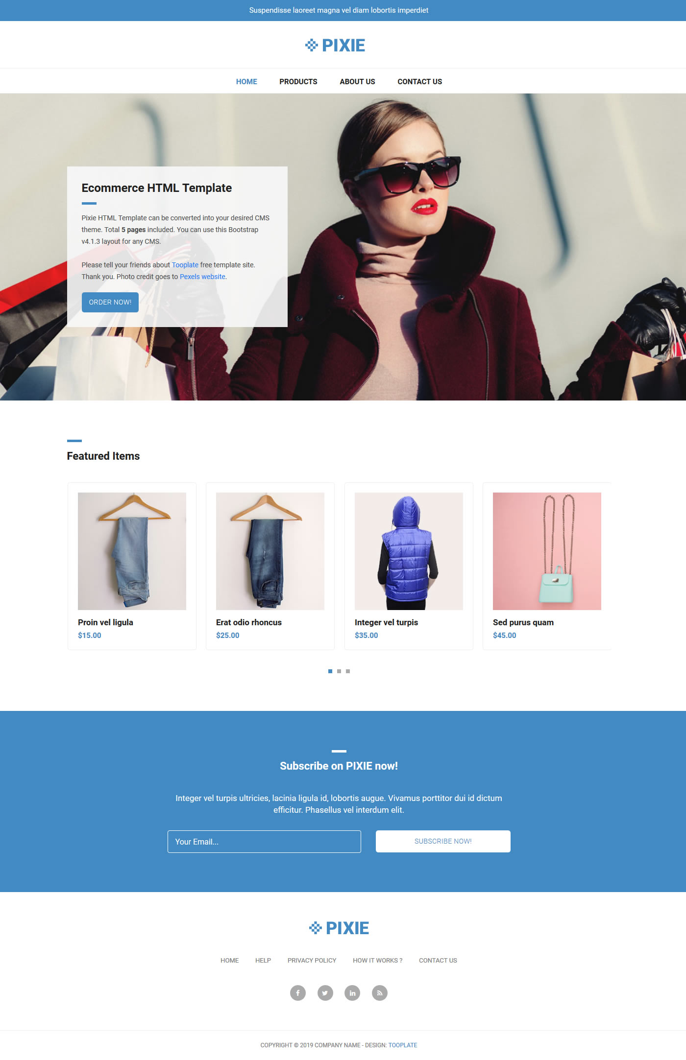 Pixie Ecommerce - Free HTML Templates