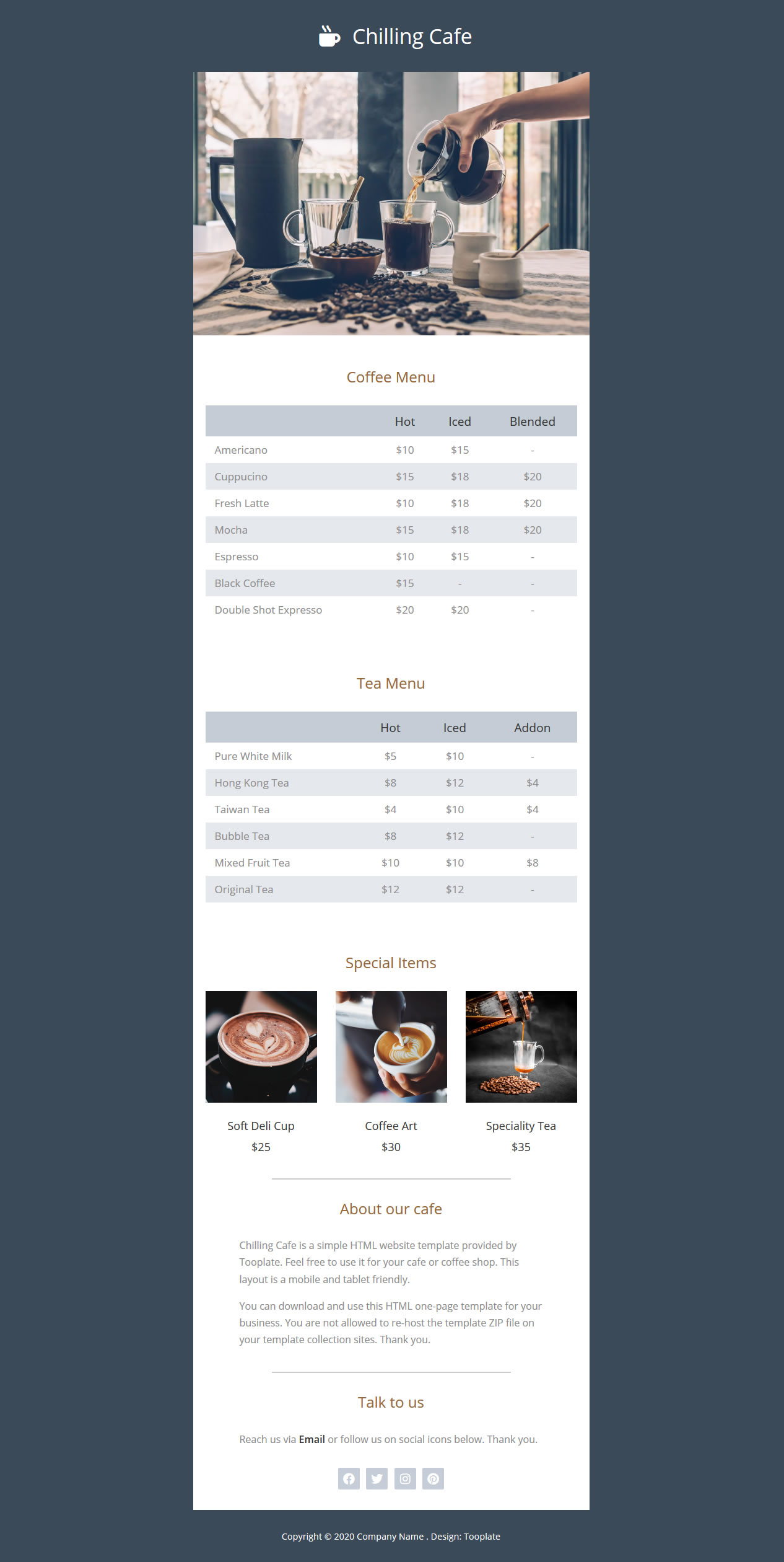 Chilling Cafe HTML Template by Tooplate