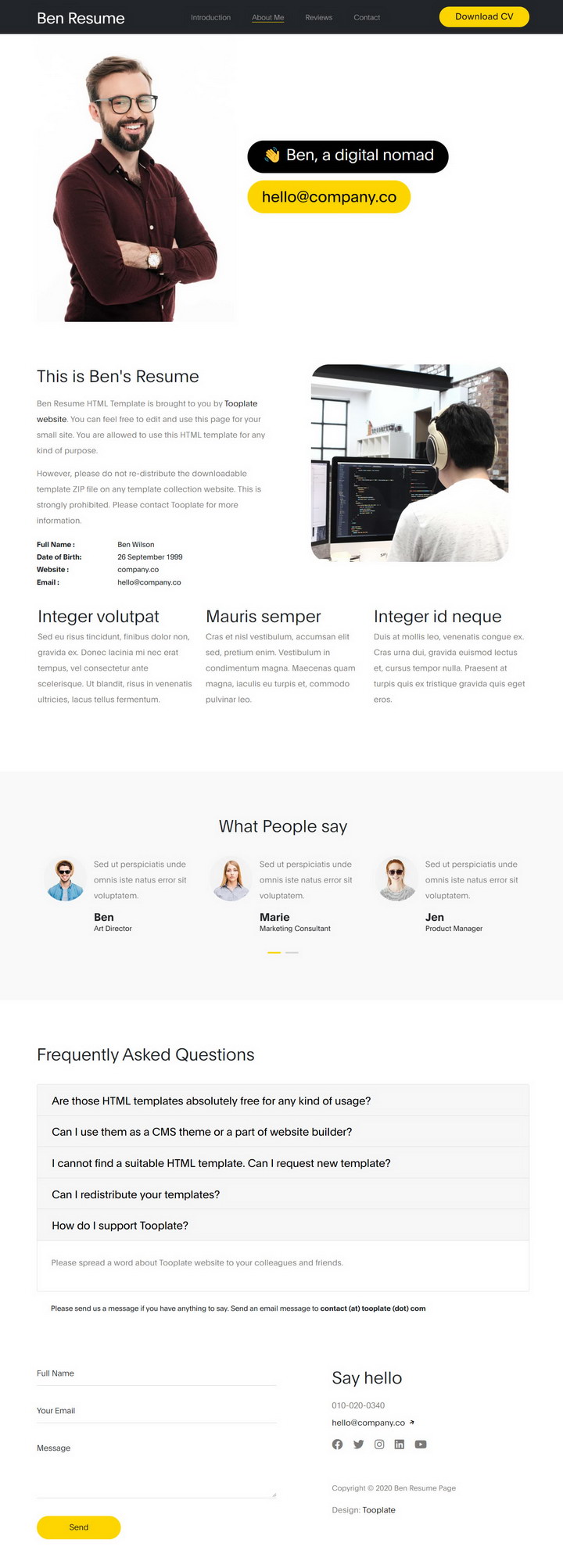 Ben Resume HTML Template